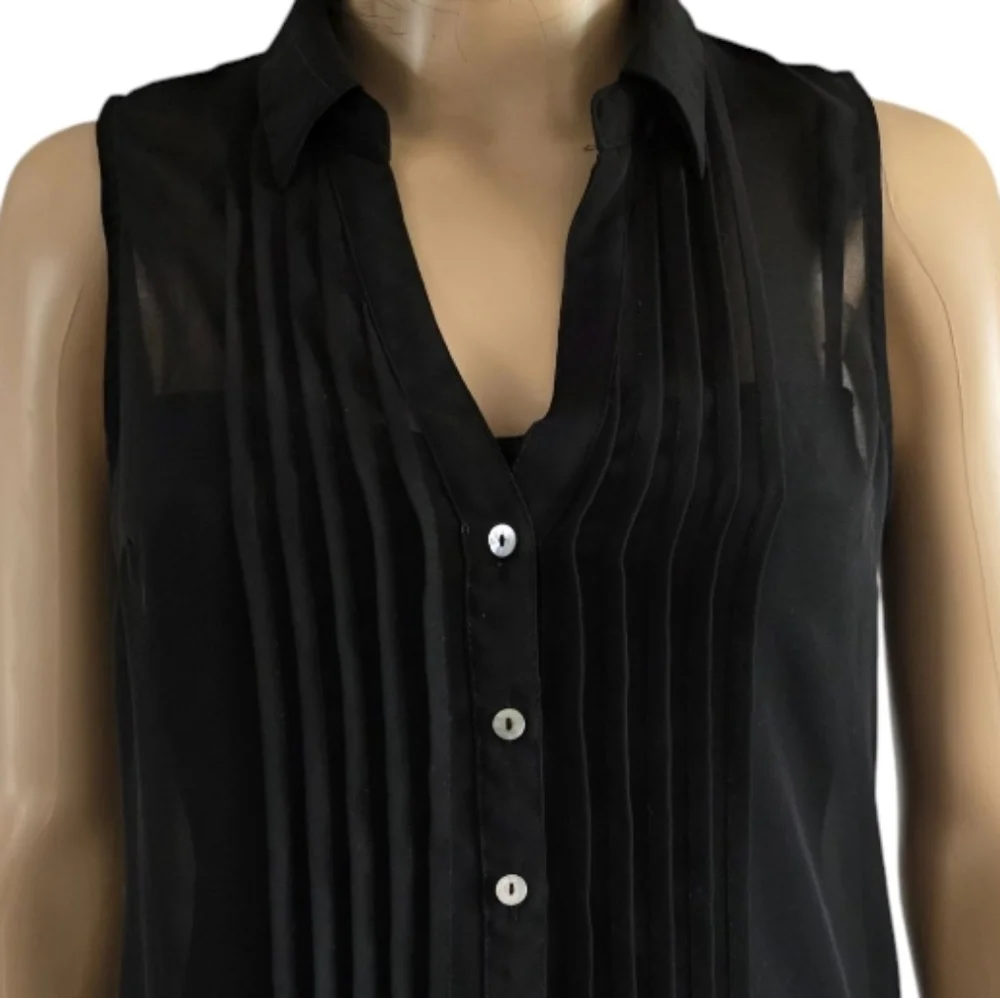 H&M Pleated Sleeveless Sheer Blouse - Black - Chic & Edgy, Size 6 - Picture 7 of 13